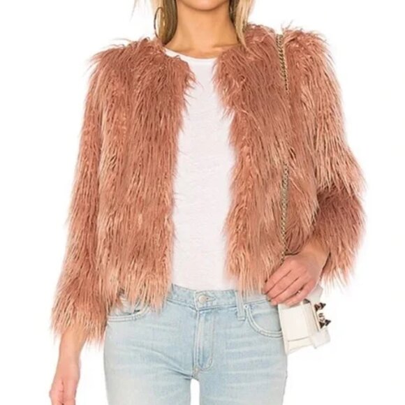 1. STATE | Faux Fur Cropped Jacket, Dusty Pink Rose | Size S - Picture 1 of 4